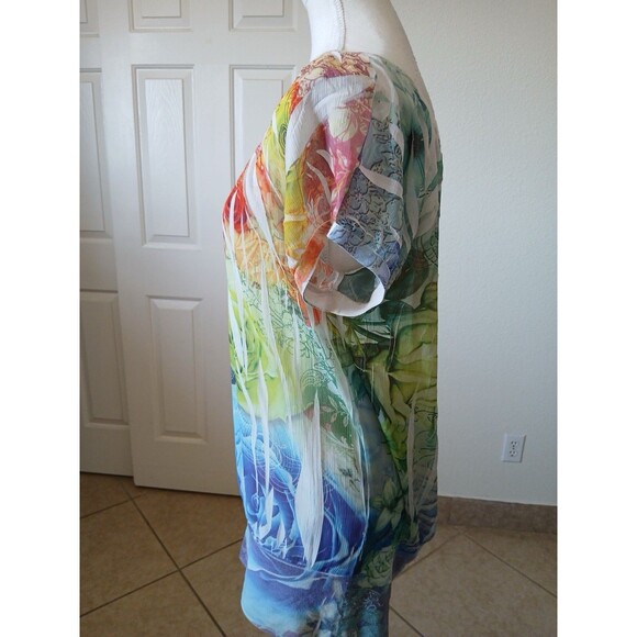 FANG Y2K Blouse Women’s  Multicolor Sheer Pleated Scoop Neck  W/Elastic Waist L - Picture 5 of 15